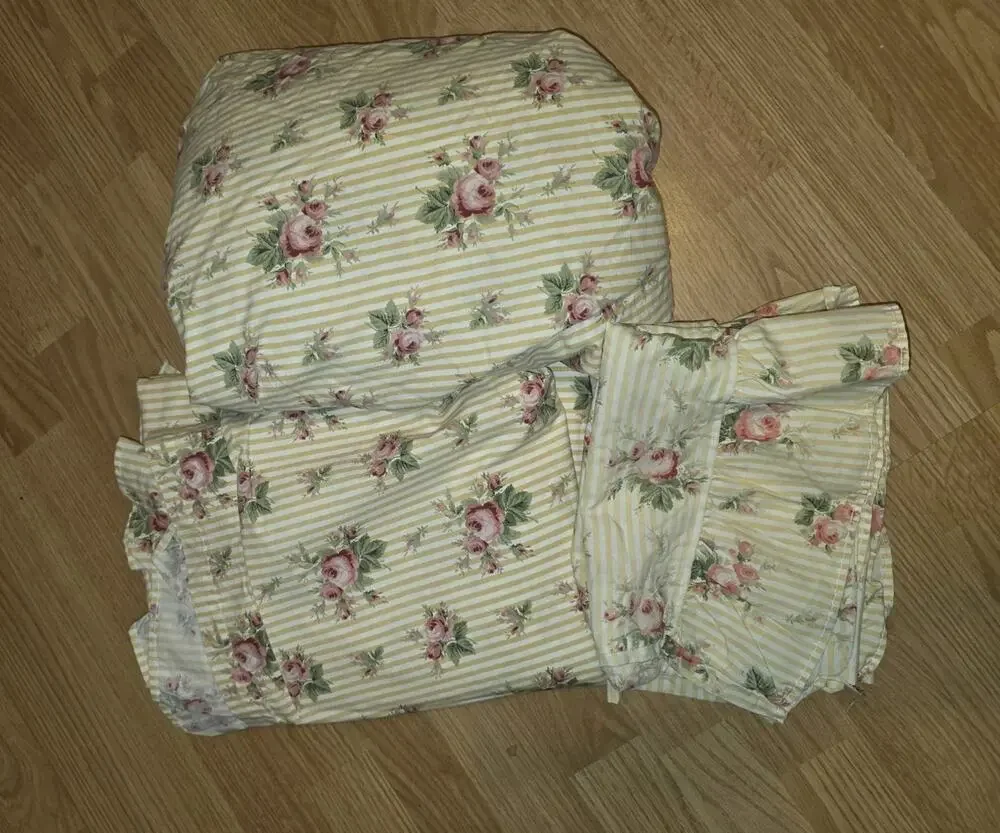 Vtg Ralph Lauren Sophie Brooke Stripped Full Flat & Fitted Sheet 2 Pillow Cases